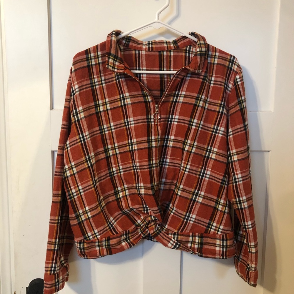 Vintage Plaid Crop Flannel Zip Up Small/Medium